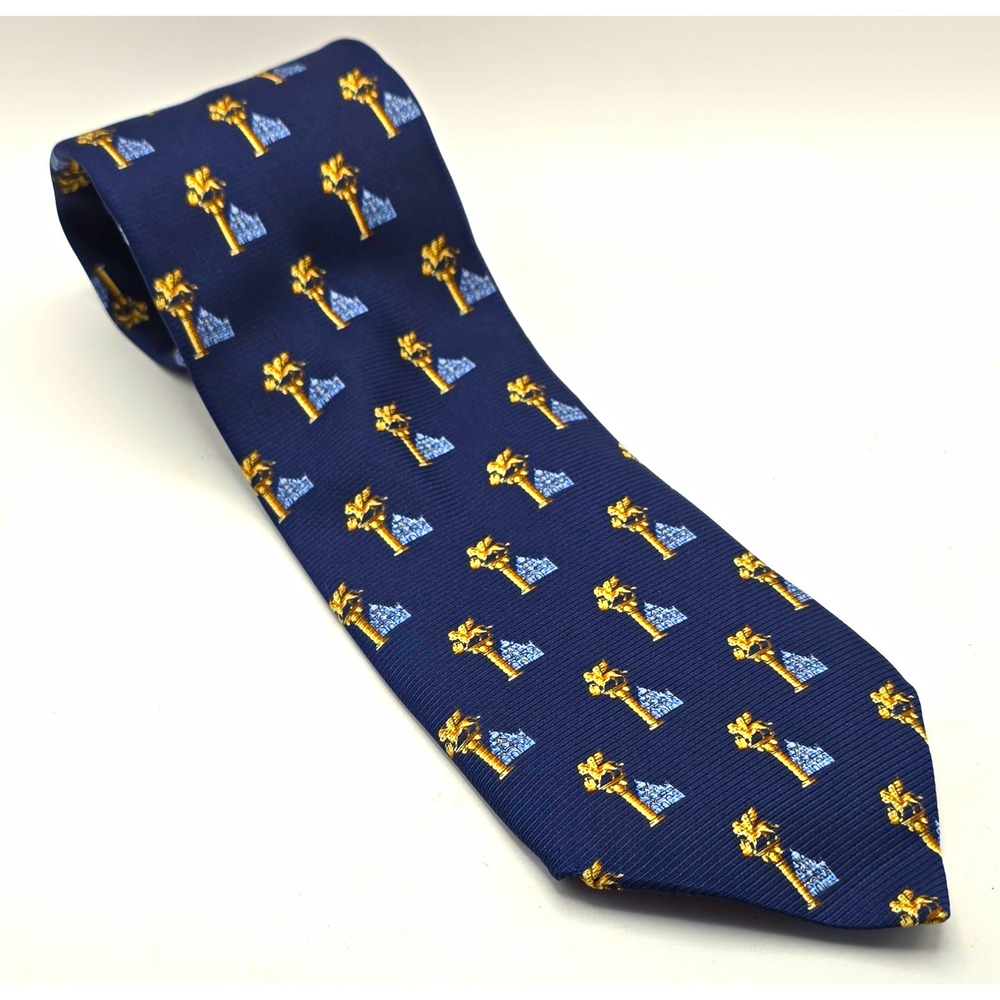 Venezia Made In Italy 100% Silk Tie Blue Gold Textured Geometric Pattern